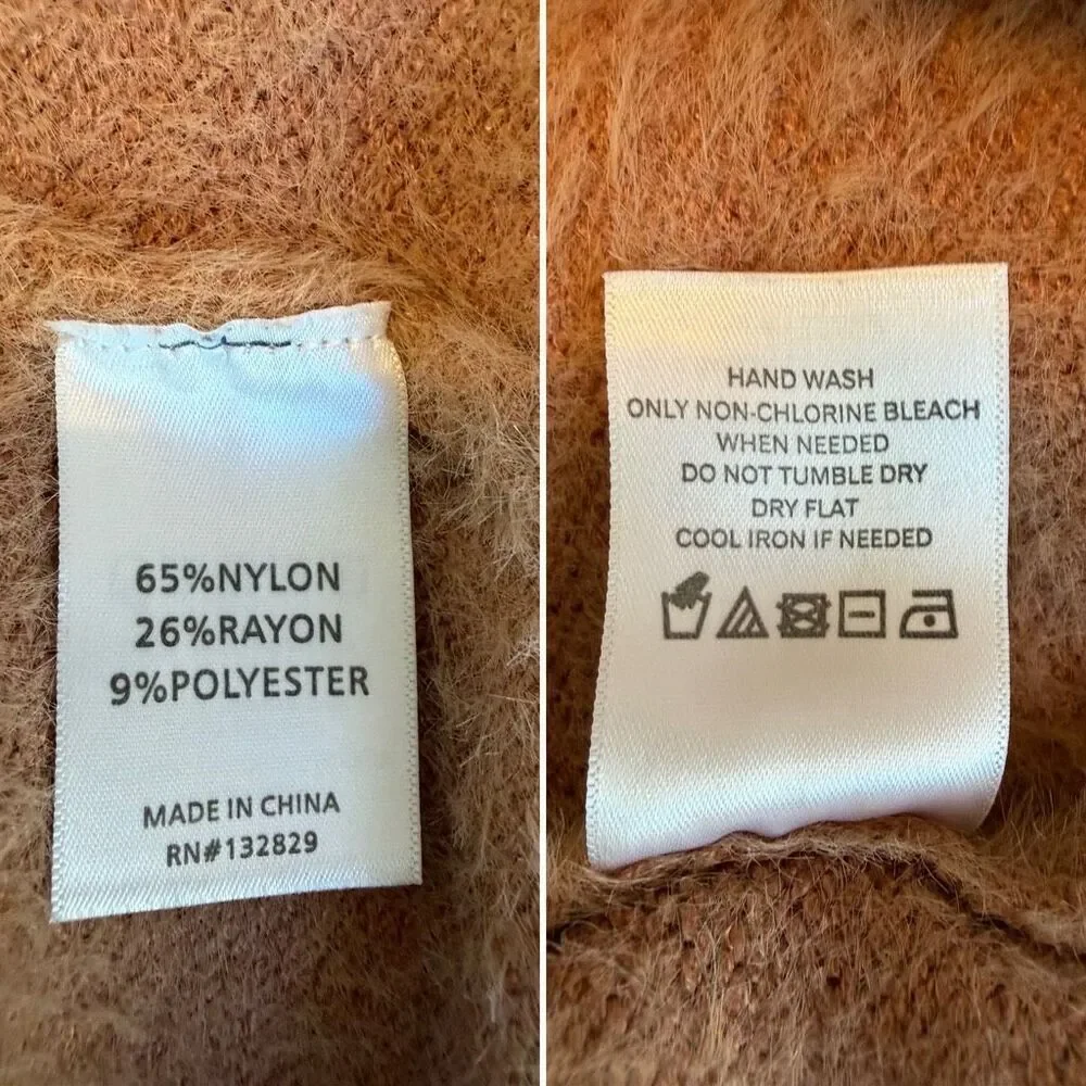 Tularosa Webster Fuzzy Foldover Neck Pullover Sweater in Camel Size M - Picture 11 of 12